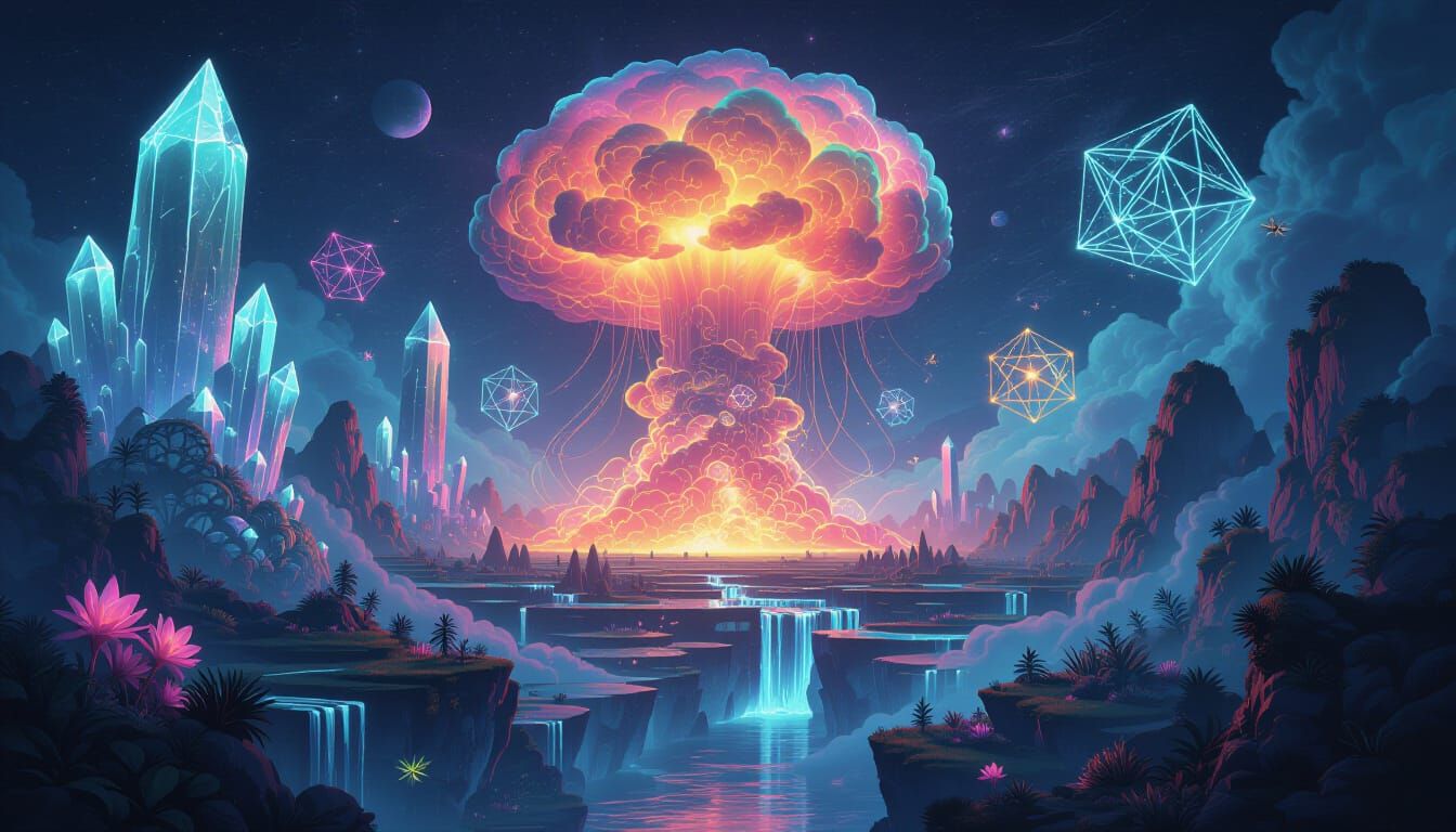 Nuclear Cloud Energy in Surreal Floating Biome