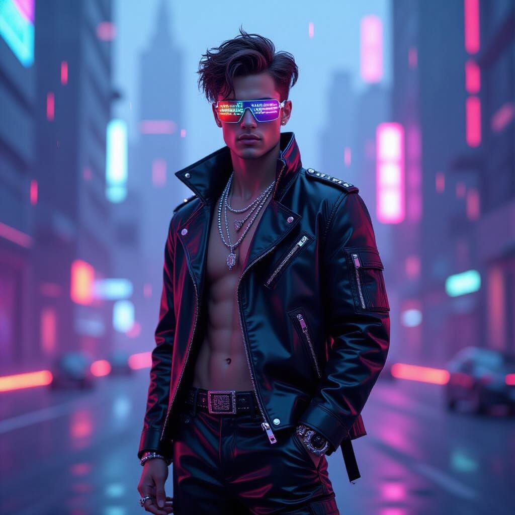 Futuristic Cyberpunk Man with Neon Sparkles