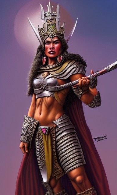Half-Orc Barbarian Queen Portrait in Matte Painting Style