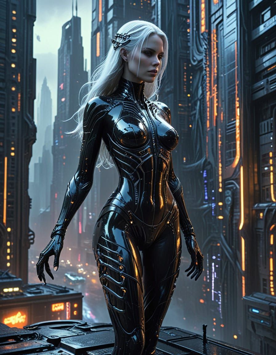 Goddess of Neon Skies in Cyborg Form