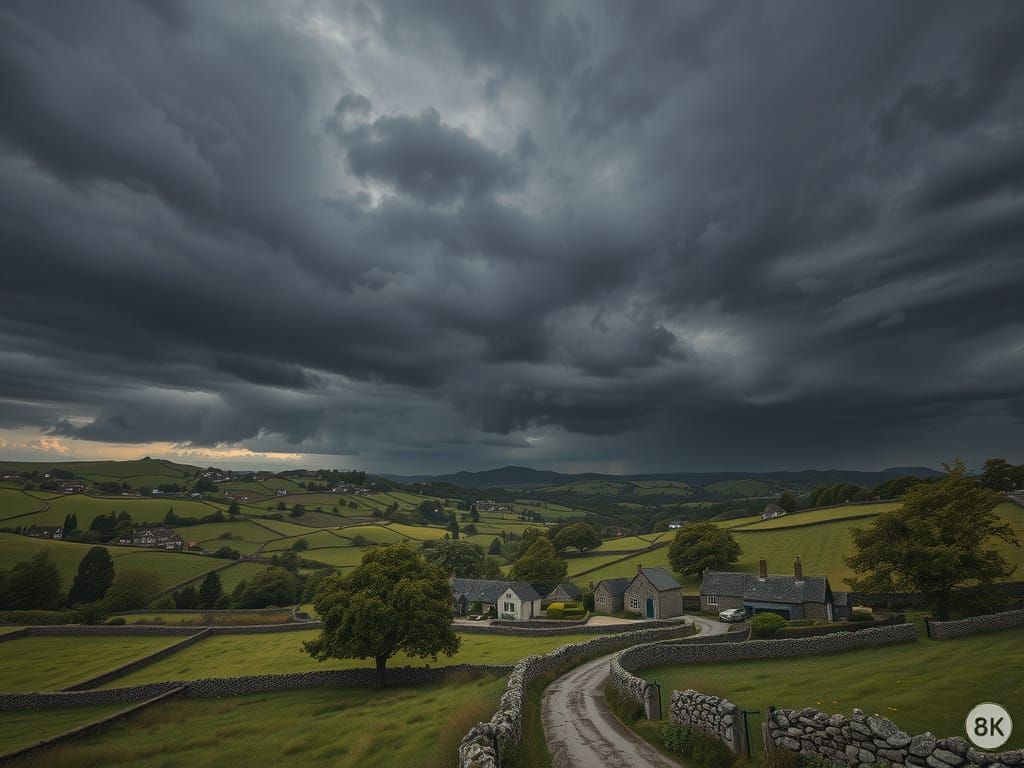 English Countryside Under Dramatic Storm Clouds