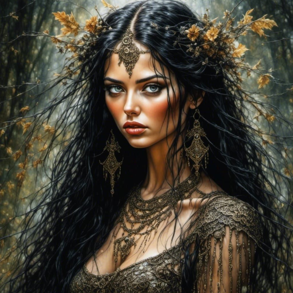 Latina Goddess Witch with Expressive Eyes