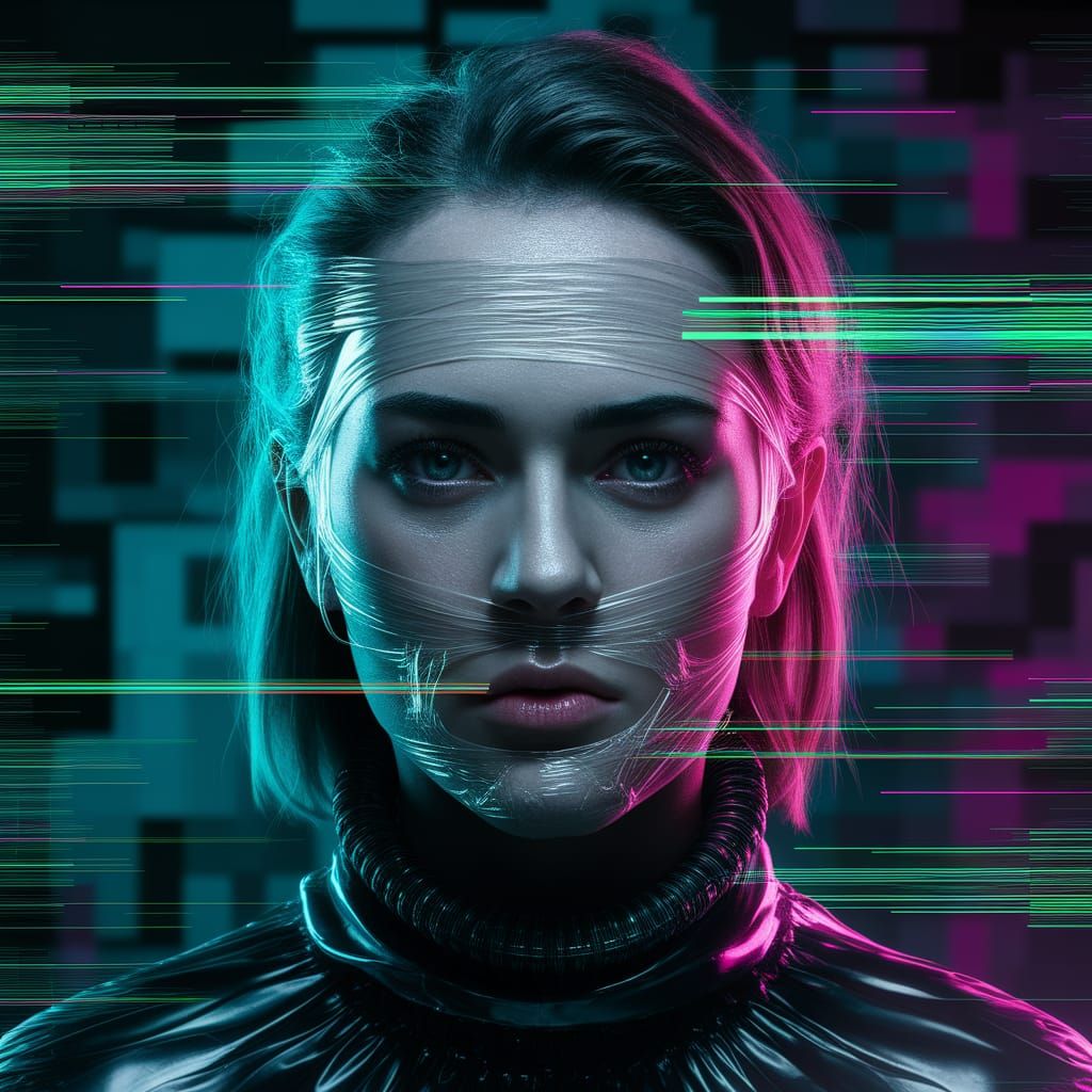 Emotionally Intense Portrait in Glitch Art Style