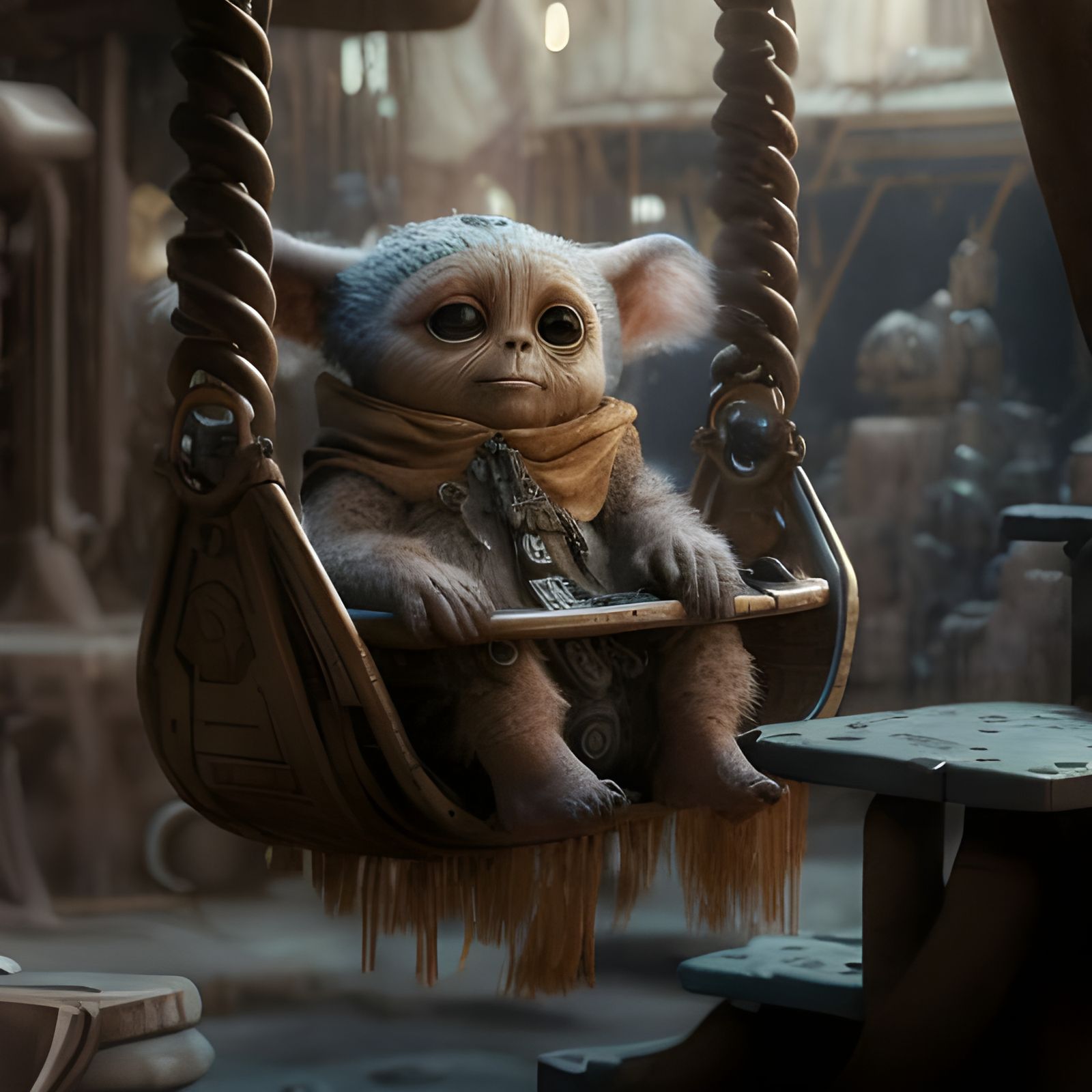 Adorable Alien on a Swing Fantasy Concept Art
