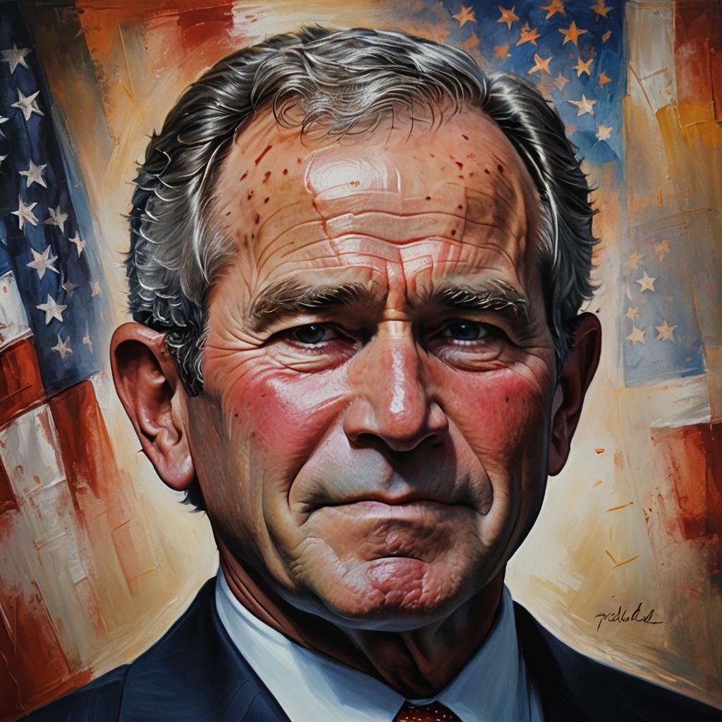 Hyperrealistic Portrait of George W. Bush with American Flag