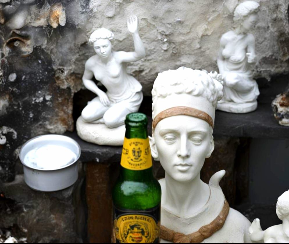 Studio Balcony with Statuettes and Beer Bottle