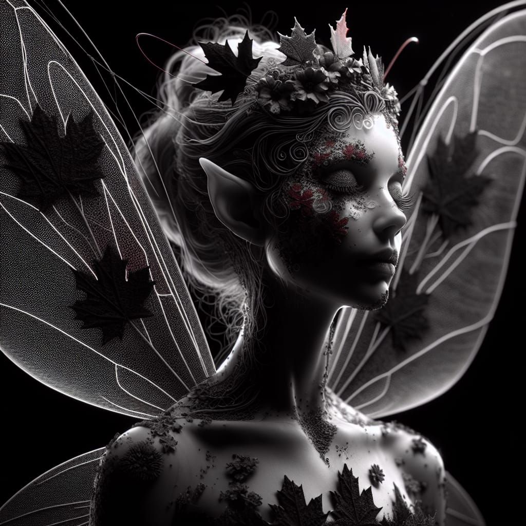 Canada as a Hyperrealistic Black and White Fairy Portrait