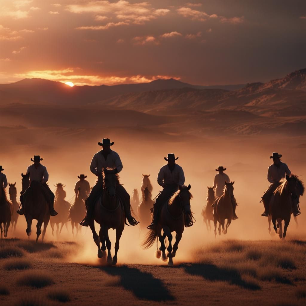 Cowboys Ride into the Sunset: Epic Digital Painting