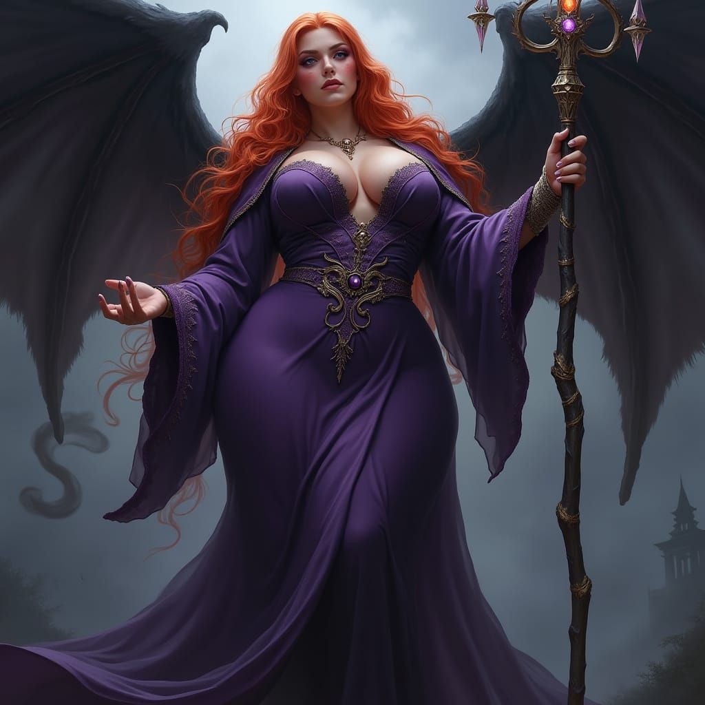 Curvaceous Aasimar in Purple Robes Fantasy Art