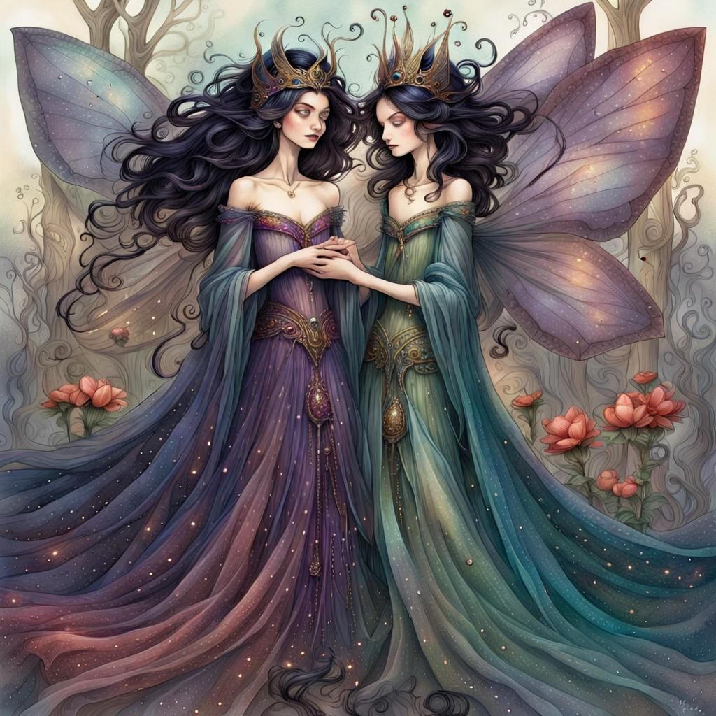 Dark Fairies in Jewel Colors: Storybook Illustration