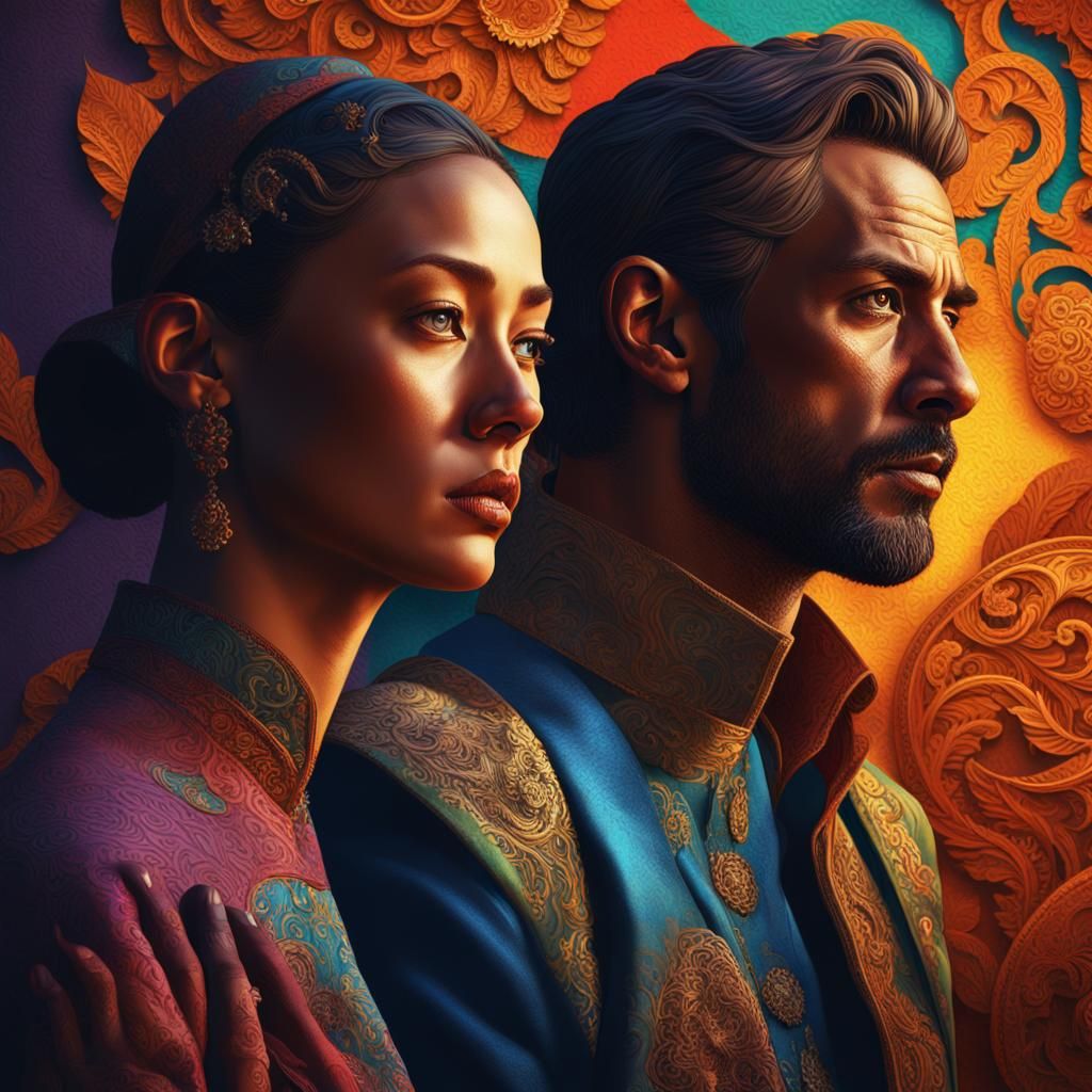 Dramatic Portrait of a Couple in Splash Art Style