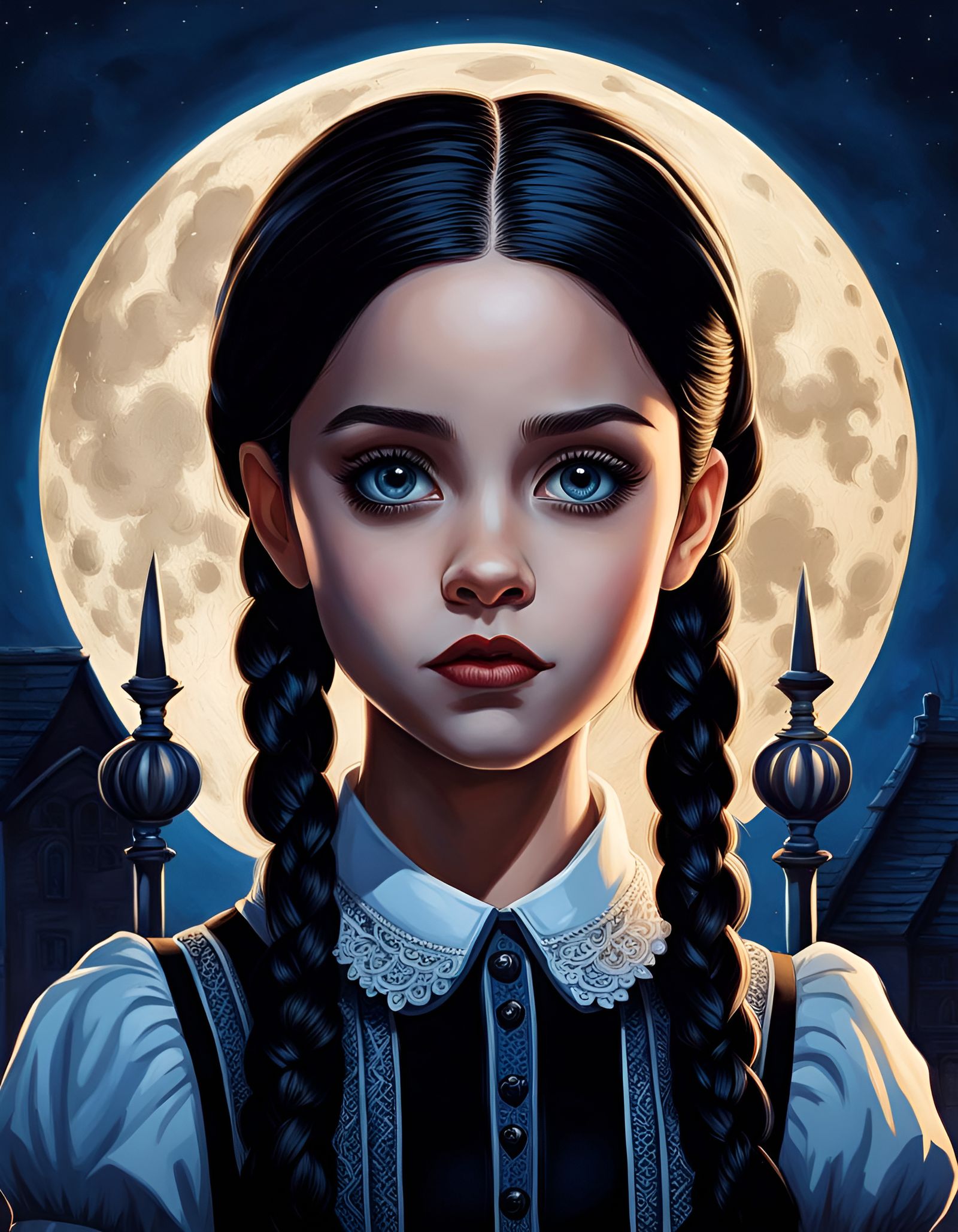 Moonlit Portrait of Wednesday Addams in Blue