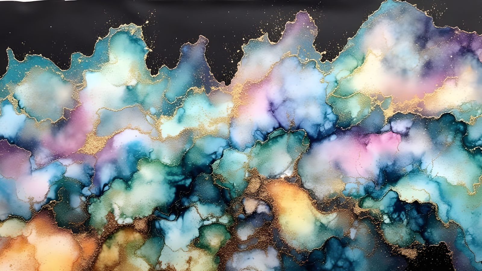 Vibrant Alcohol Inks Flowing on Black Paper