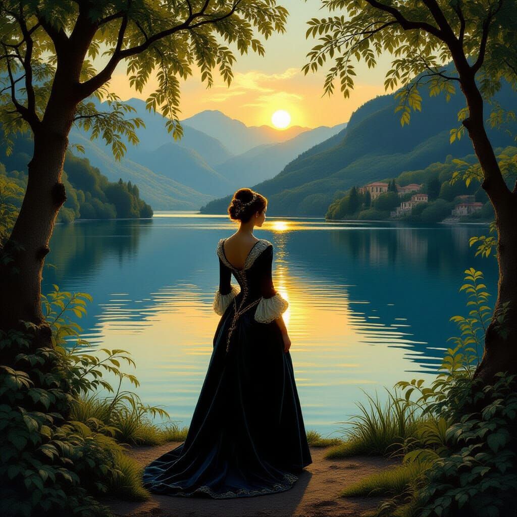 Renaissance Woman by Indigo Lake in Golden Light