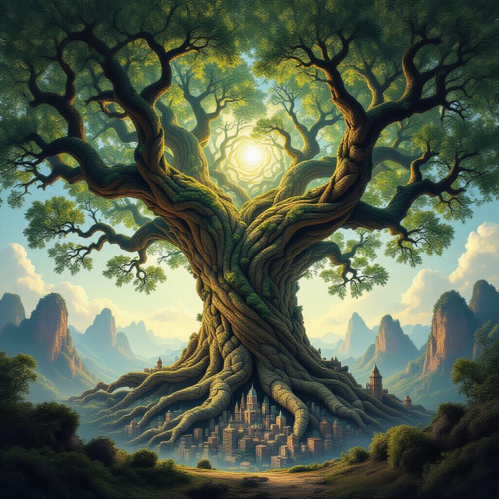 Colossal Ancient Tree with Hidden Cityscapes