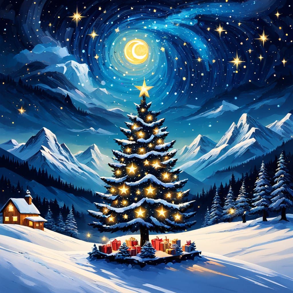 Celestial Christmas Tree in a Midnight Sky