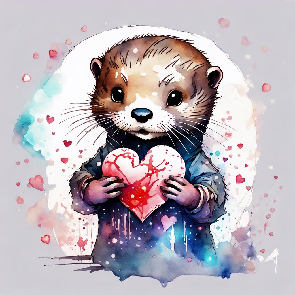 Cute Otter in Space: Digital Watercolor Art