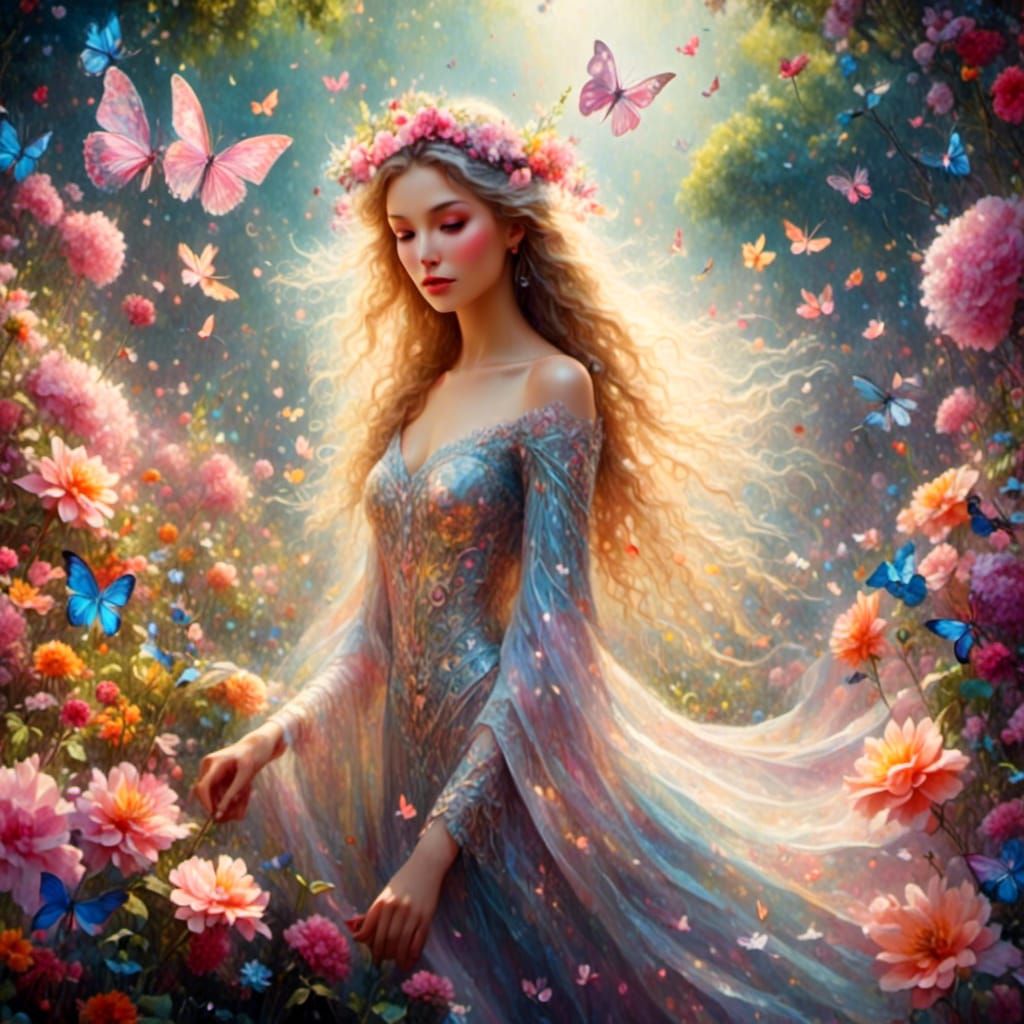 <lora:Beautiful Visions:1.0> <lora:NC Hyperreal:1.0> <lora:Surreal Filigrance:1.0> Madam Butterfly scurrying through a f...