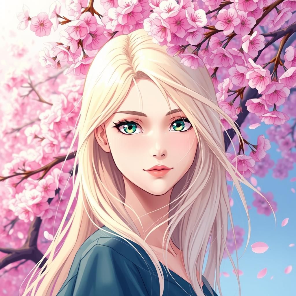 Anime Key Visual of Woman with Cherry Blossoms