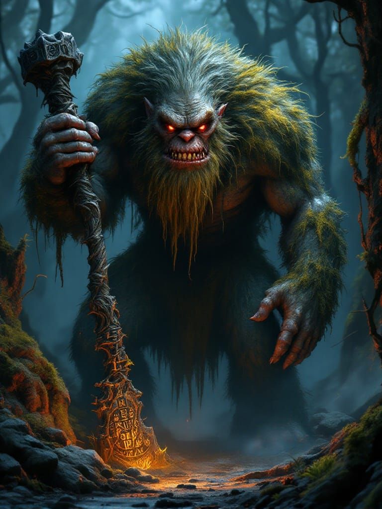 Grotesque Norwegian Troll Emerges from the Mist