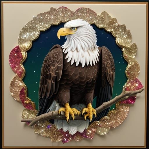 An eagle covered all in sequins. mixed media quilling