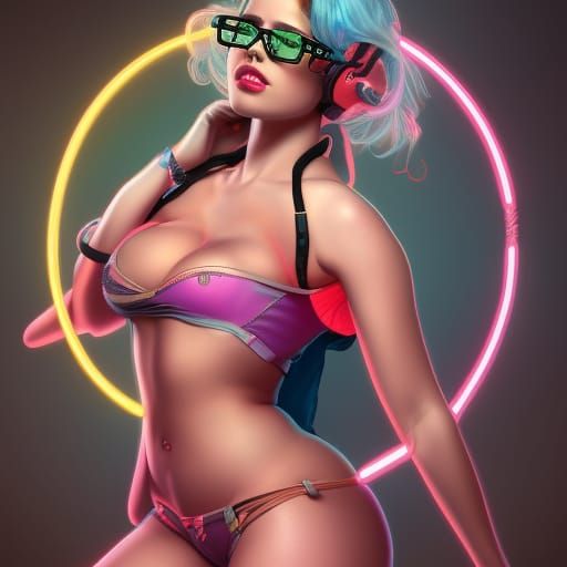 Neon Nerdy Girl in Detailed Digital Art Style