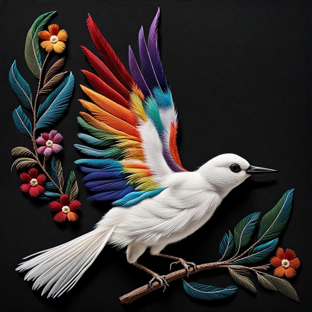 Rainbow Fairy Embroidered Photogram in Steampunk Style