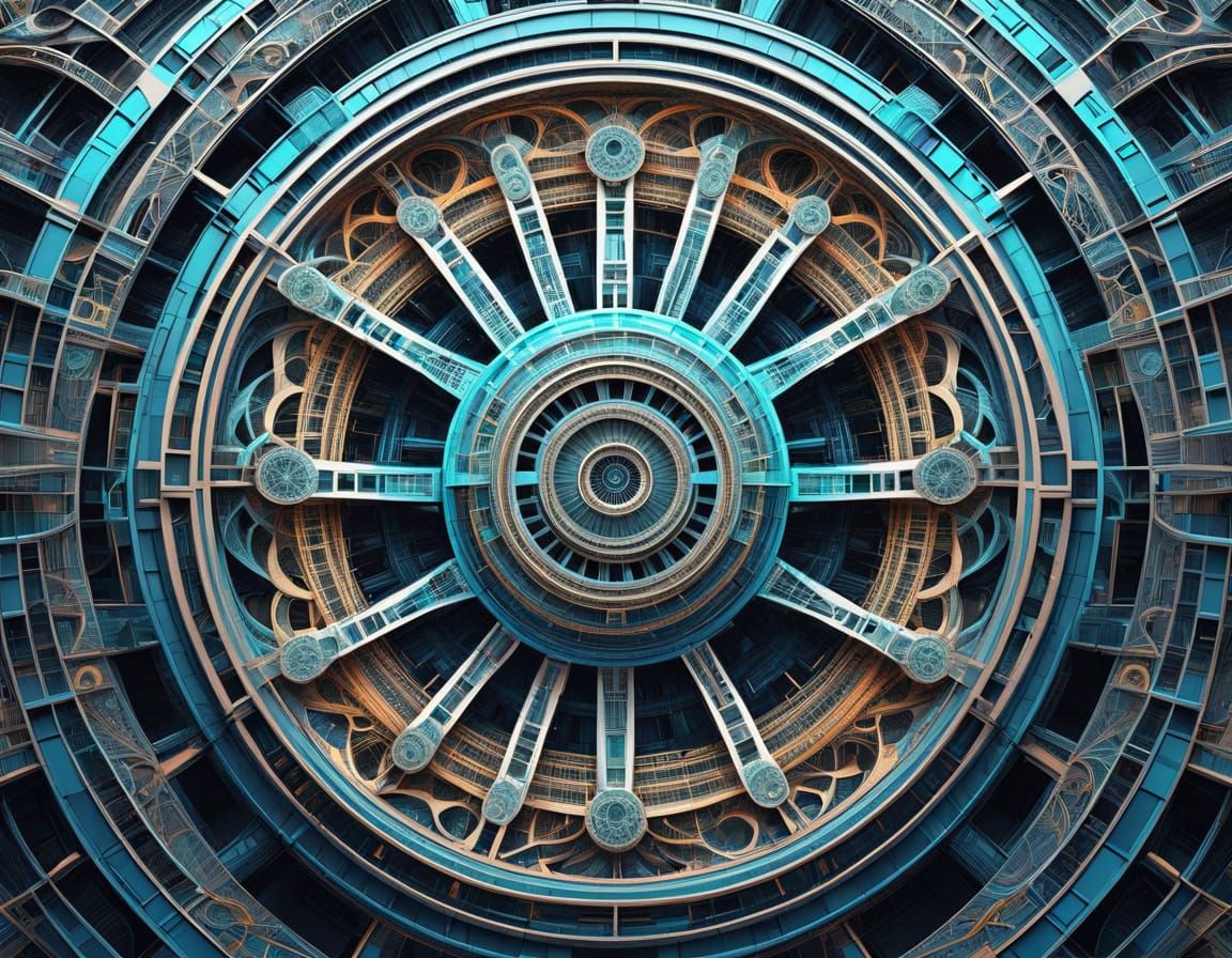 Fractal Retrofuturism Arcology Metropolis with Spirograph De...