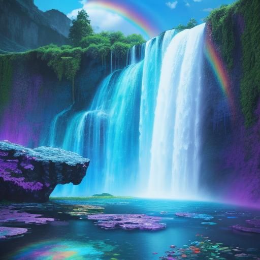 Rainbow Waterfall: Holographic Cosmic Illustration