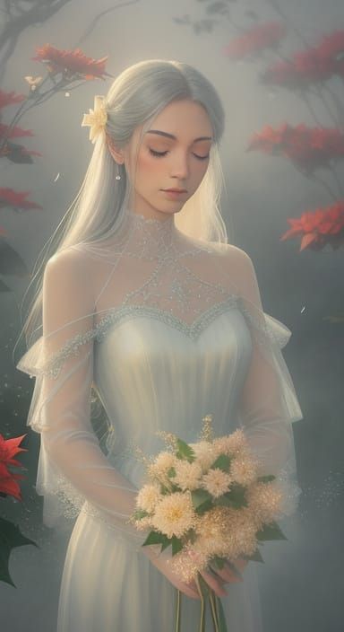 Glowing Poinsettias in Mystical Mist