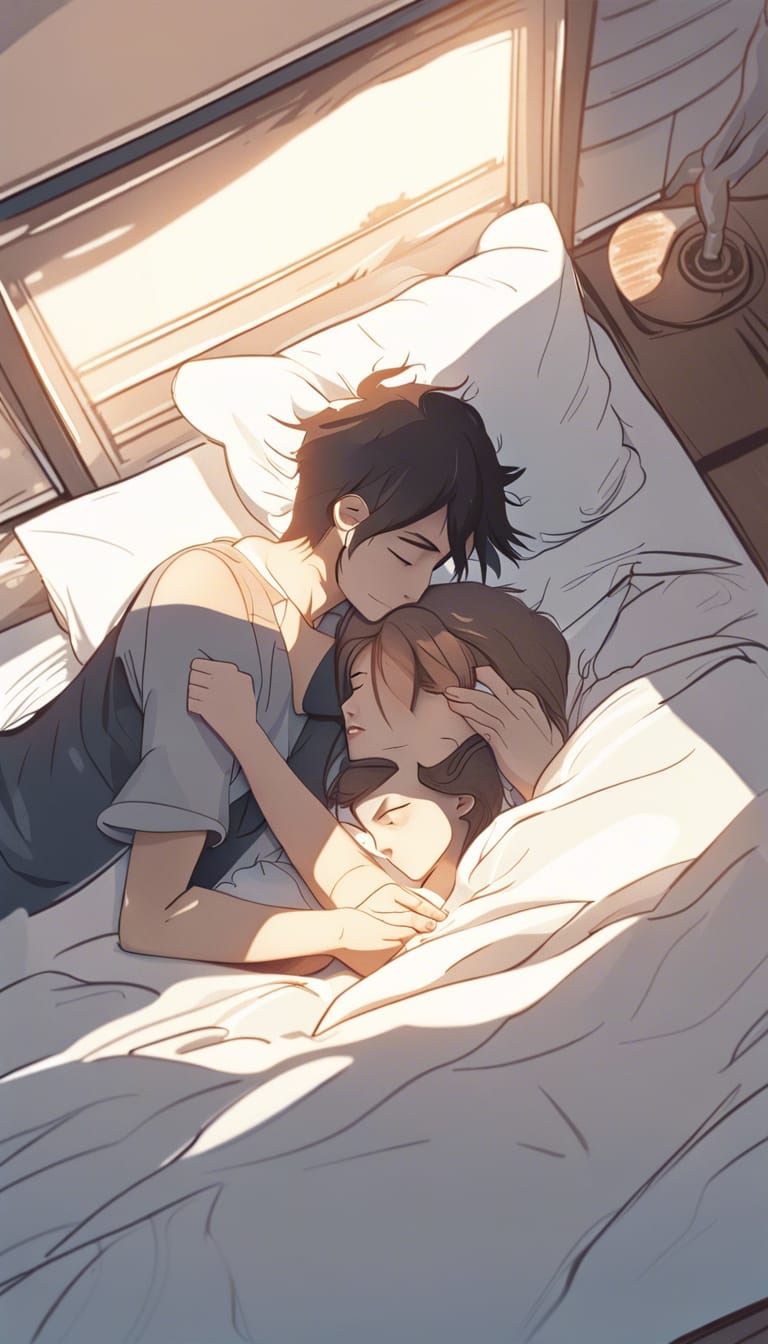 Anime Style: Couple Sleeping in Sunlight