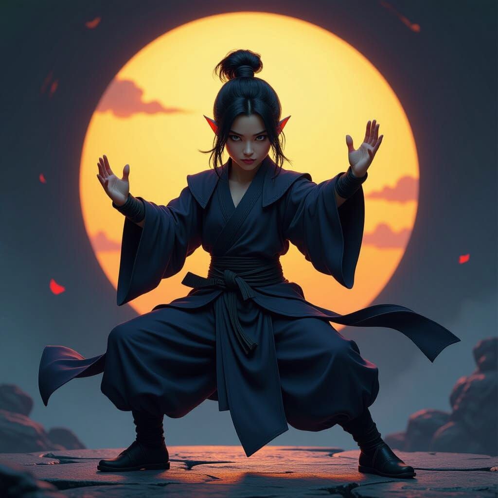 Halfling Monk in Kung Fu Pose, Dark Fantasy Art