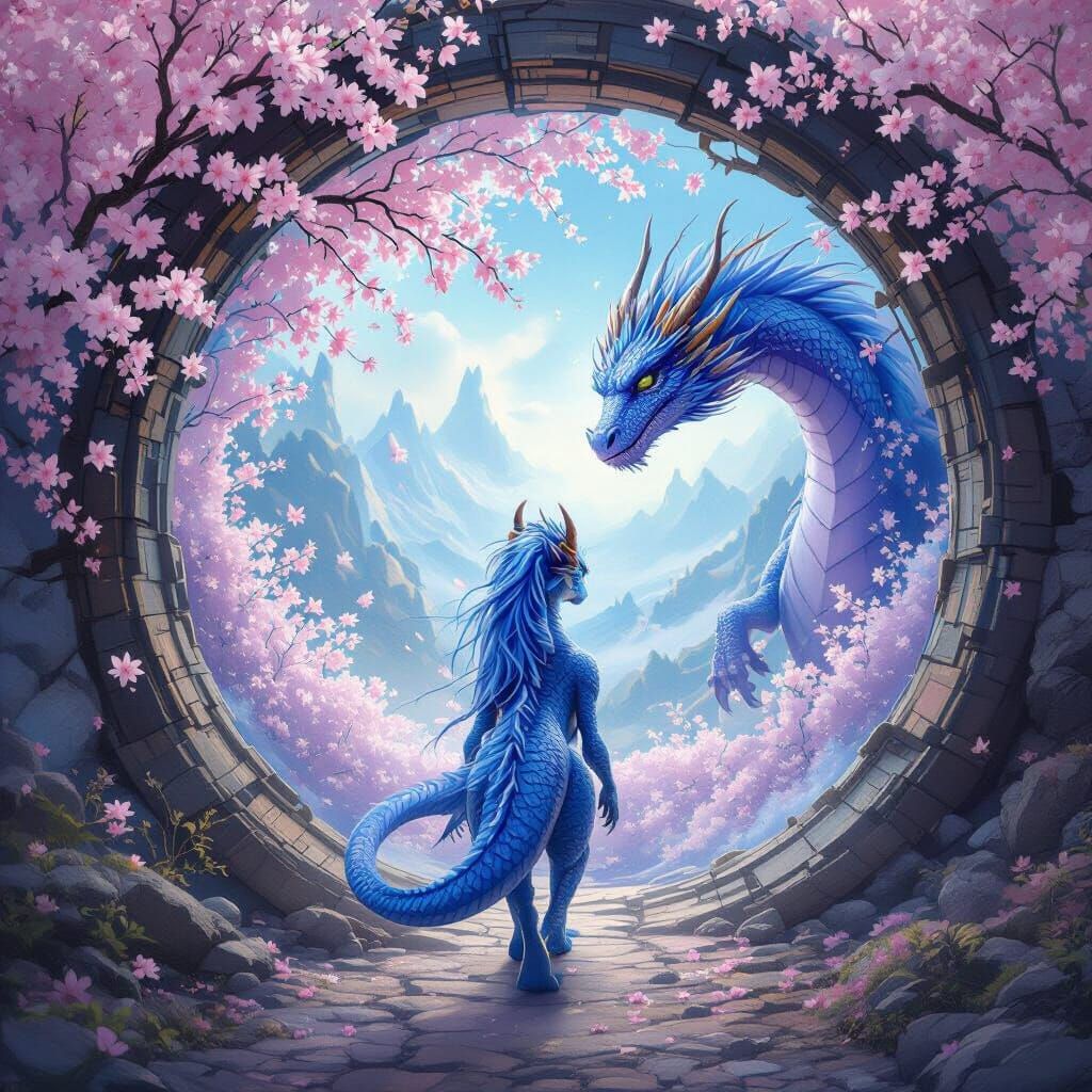 Blue Dragon Enters Sakura Blossom Portal