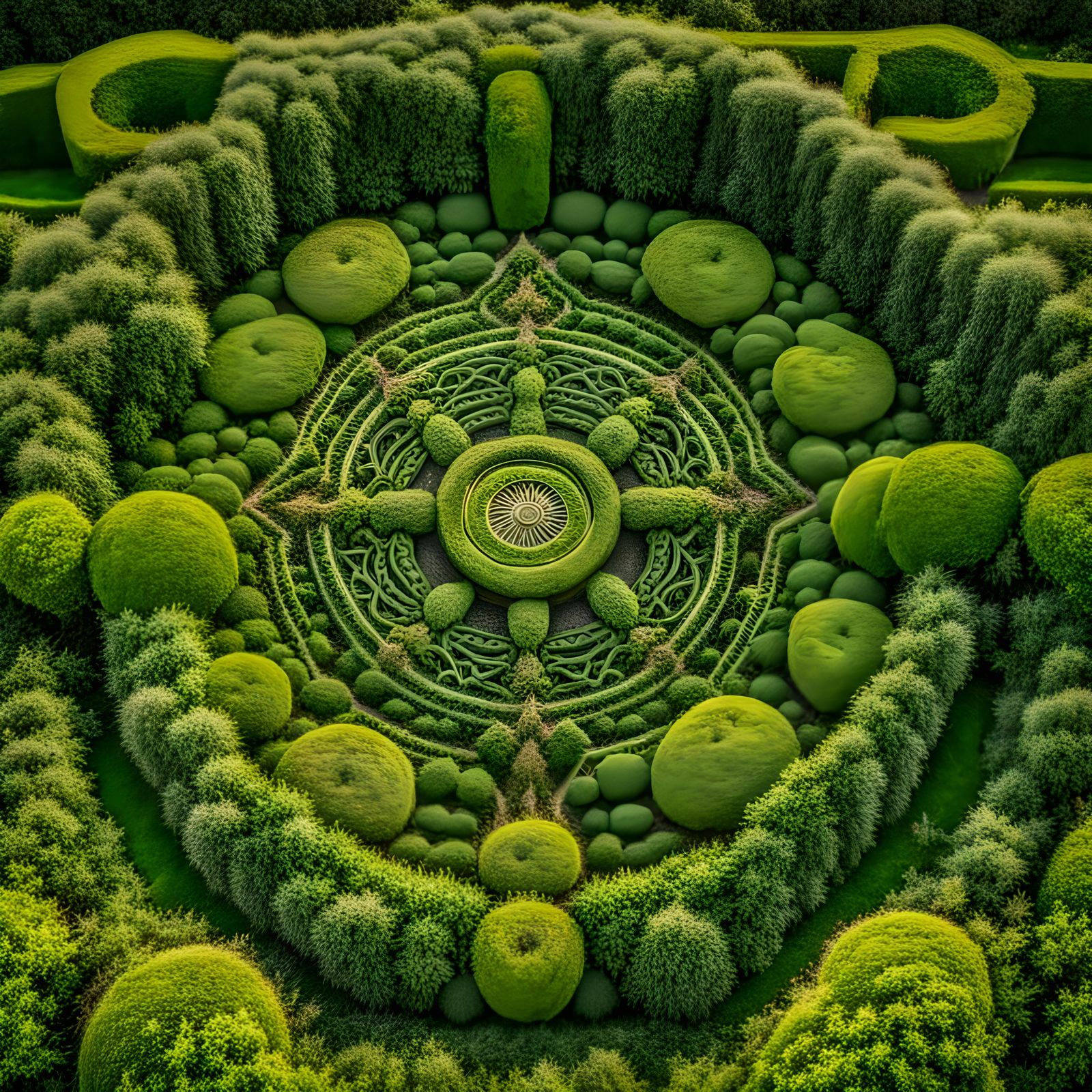 Hedge Mandala in English Garden: Hyperdetailed HDR Image