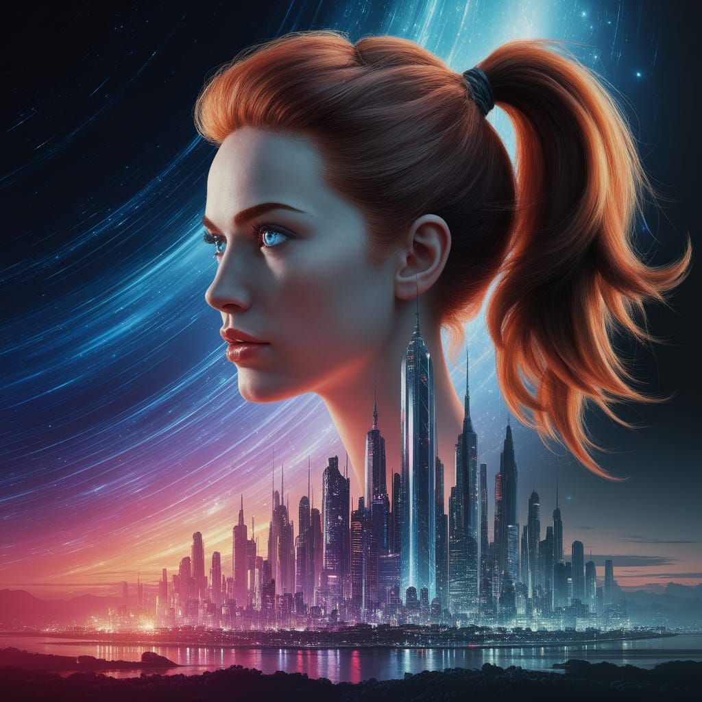 Dreamlike Fantasy World of a Red-Haired Woman in Futuristic ...