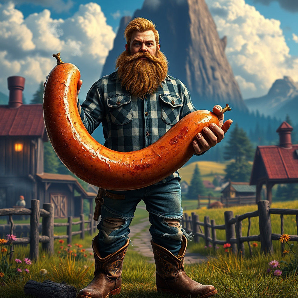 Redneck Holds Giant Sausage in Magical Kingdom