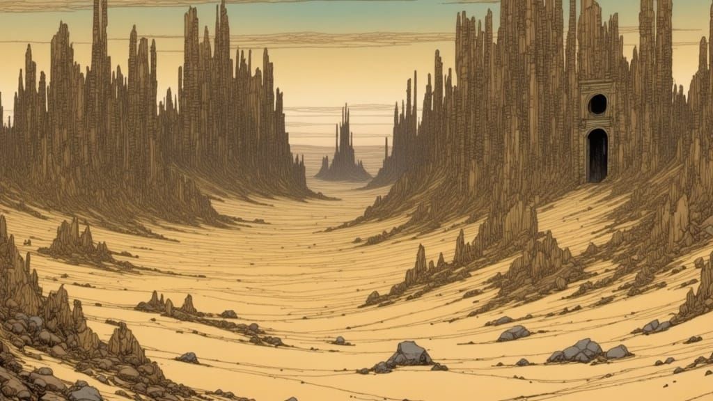 Desert Ruins in Dystopian Sci-Fi Style