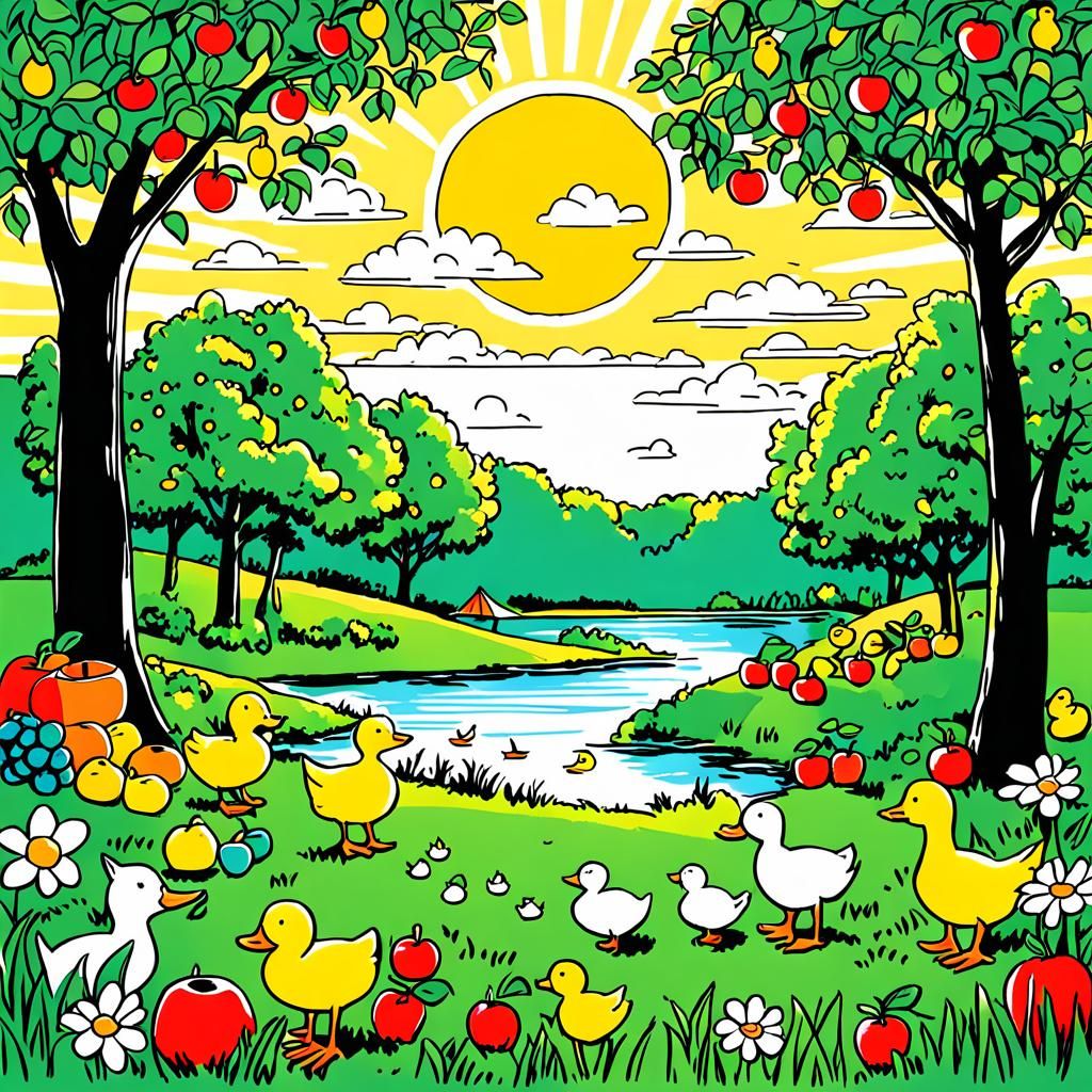 Childlike Doodle Sketch of Animals and Nature