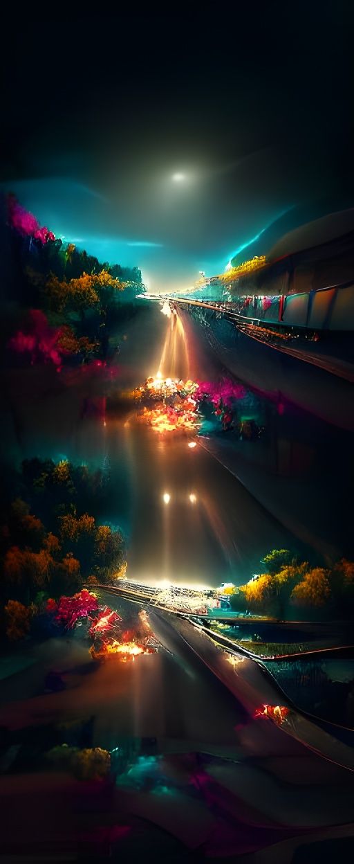 Night Highway: 8K Resolution Photo Illustration