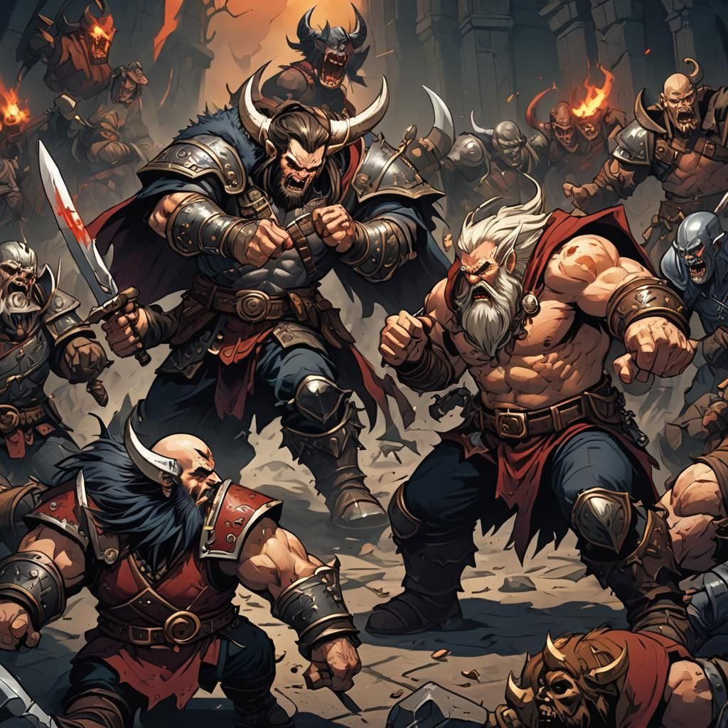 Dwarf Barbarian Versus Vampire: Anime Cel-Shaded Art