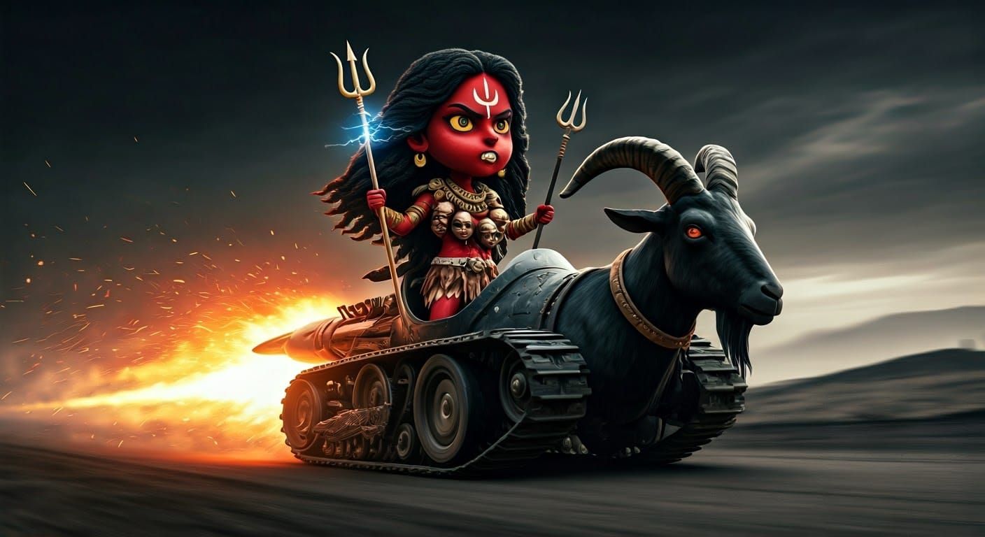 Kali on her black goat...tank