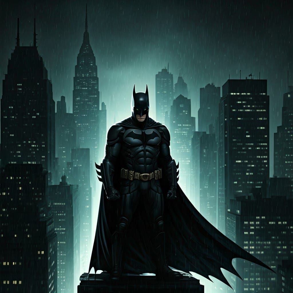 Gotham Vigilante in Noir-Inspired Urban Landscape