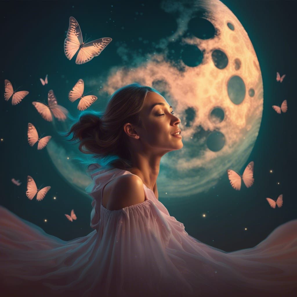 Romantic Butterfly Woman in Pastel Moonlight, 8K