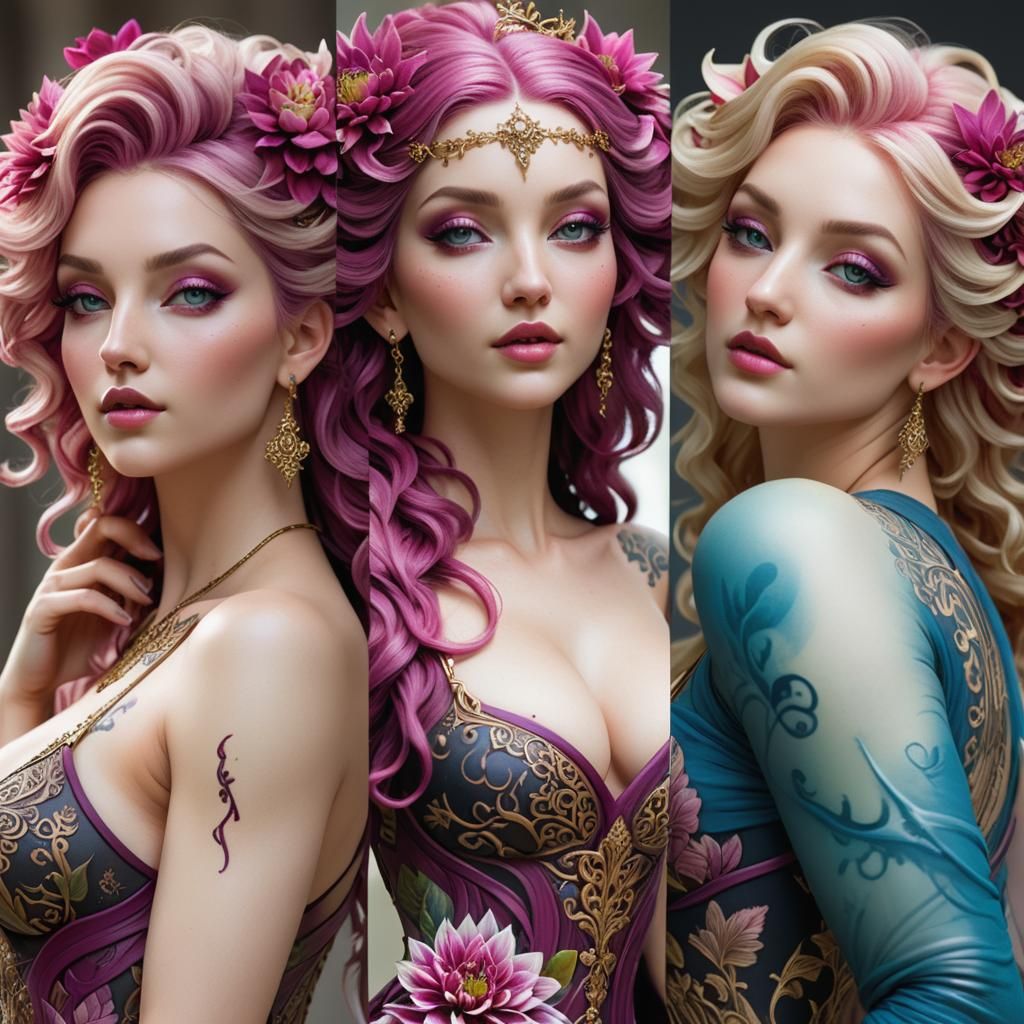 Baroque Goddess with Dahlia Tattoos