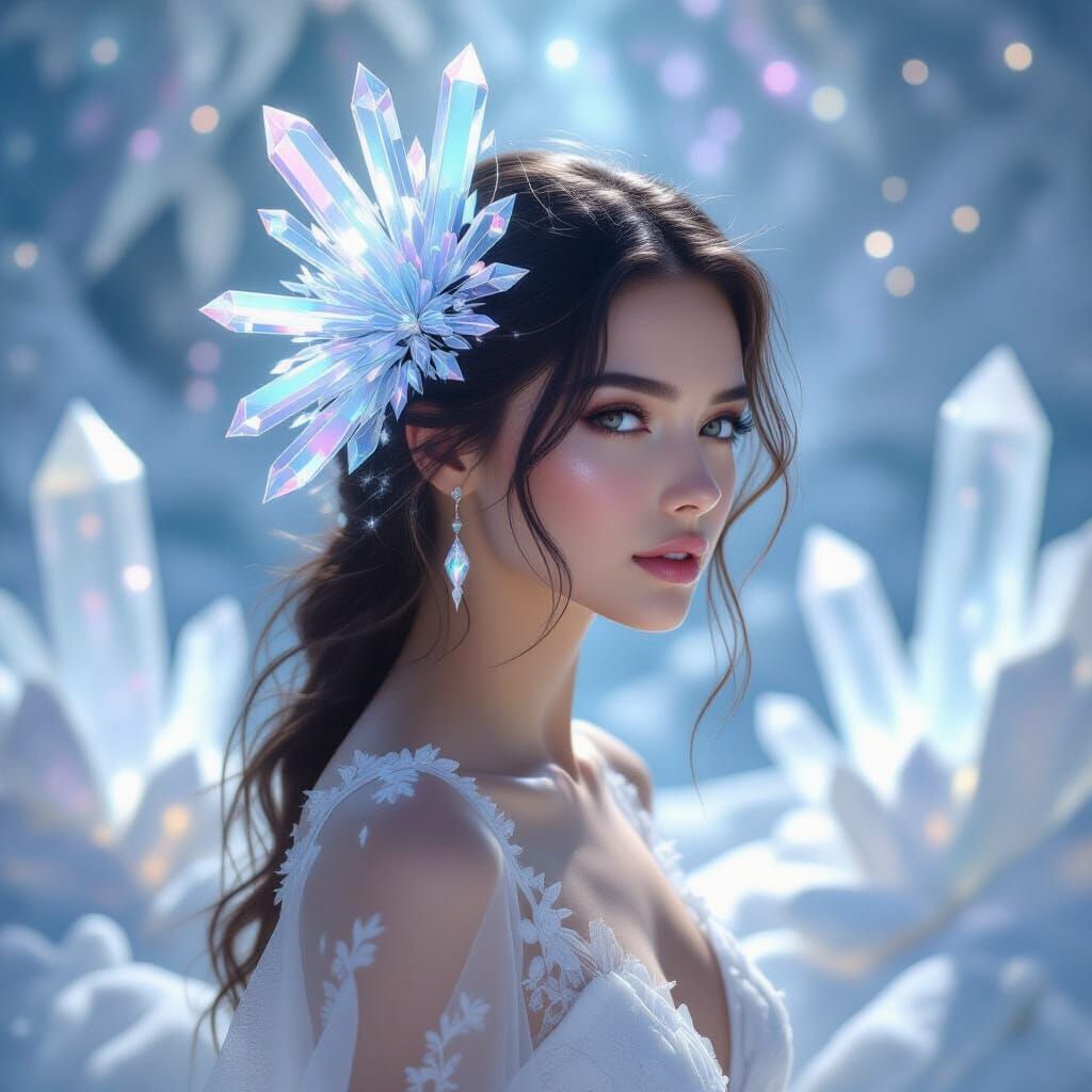 Ethereal Woman with Crystalline Hairstyle in Hyperrealism