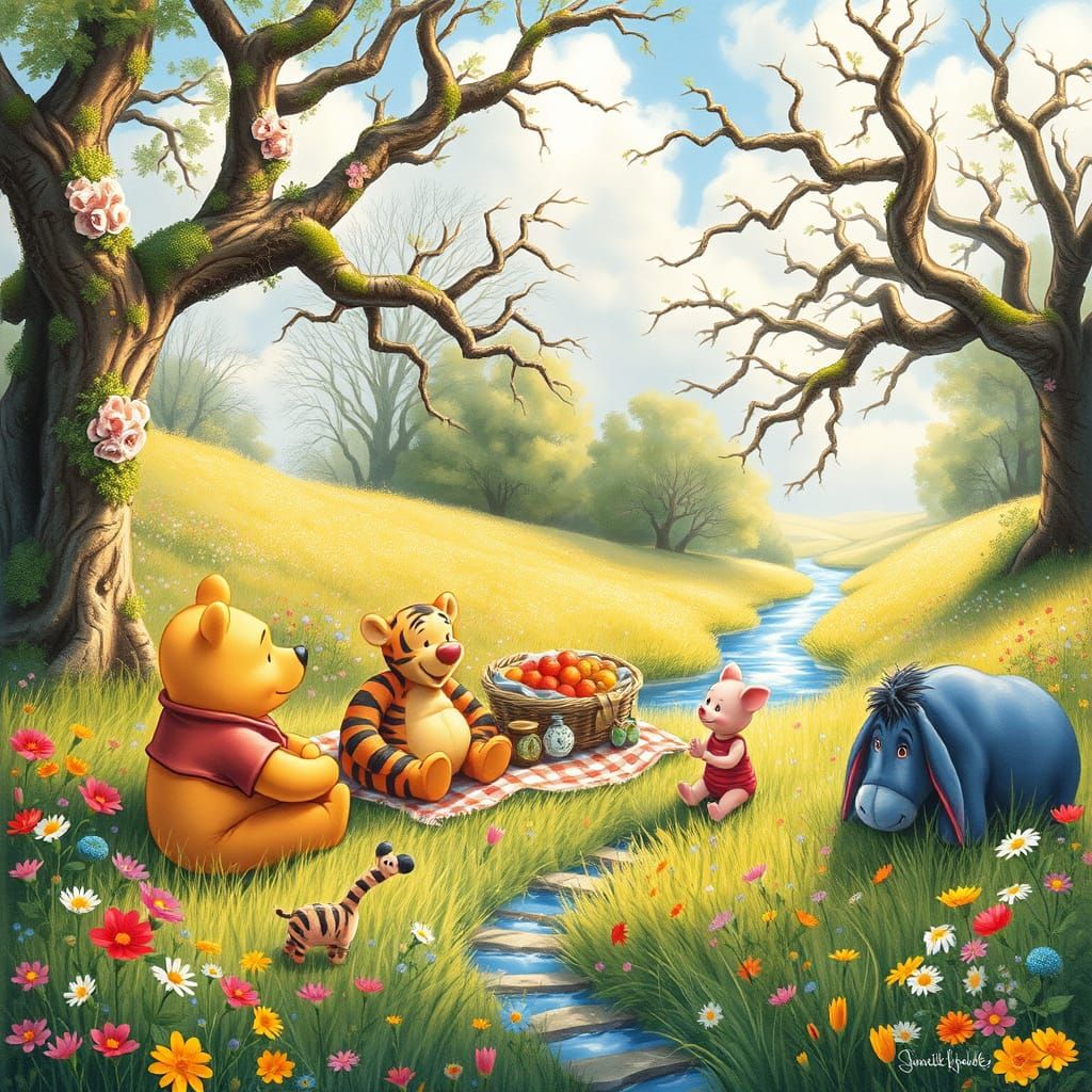 Idyllic Summer Picnic in Whimsical Meadow Landscape