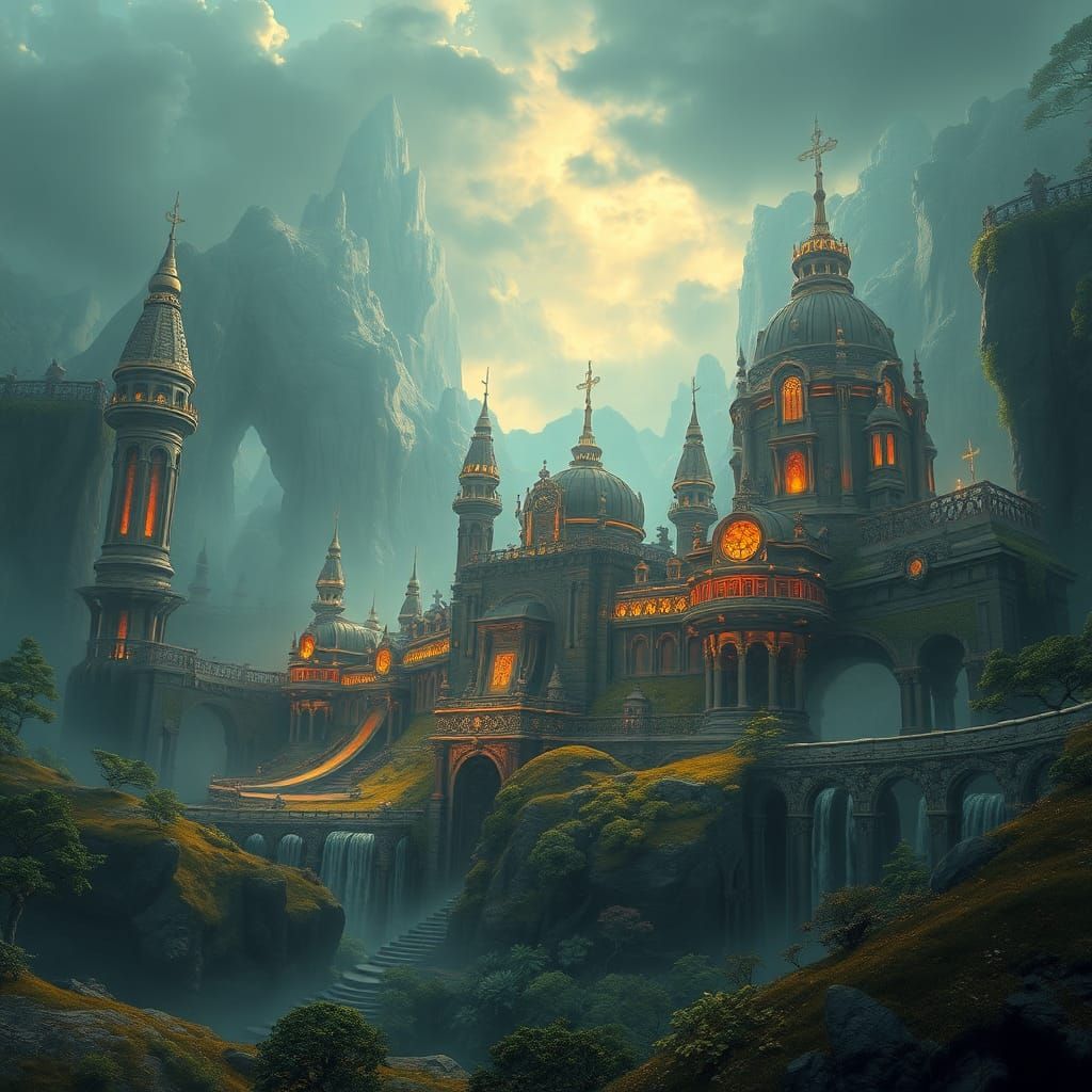 Mystical Realm: Fantasy Landscape in Digital Painting Style