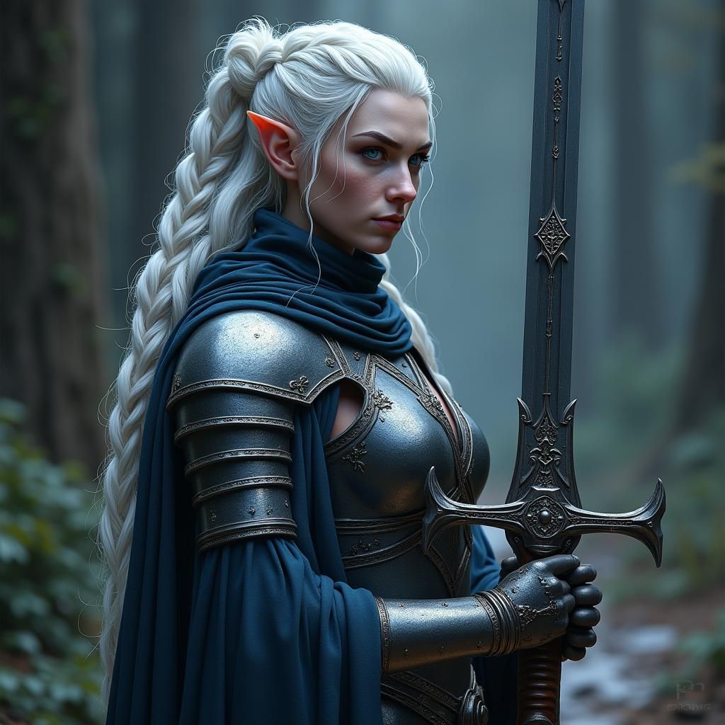 Shadar-Kai Elf Paladin-Warlock in Matte Painting Style