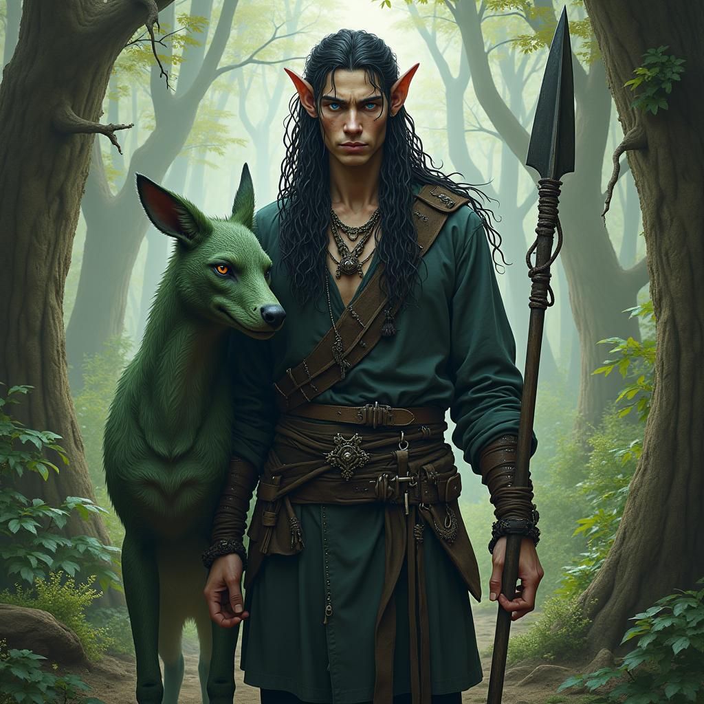 Elven Druid and Phynxkin in Mystic Forest