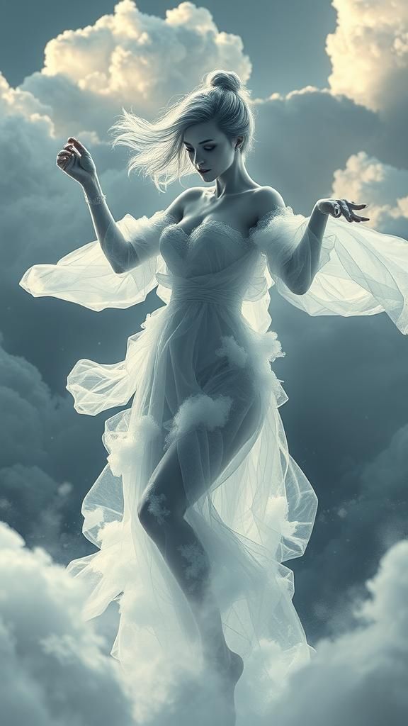 Air Elemental Dancing in Dramatic Cloudy Scene